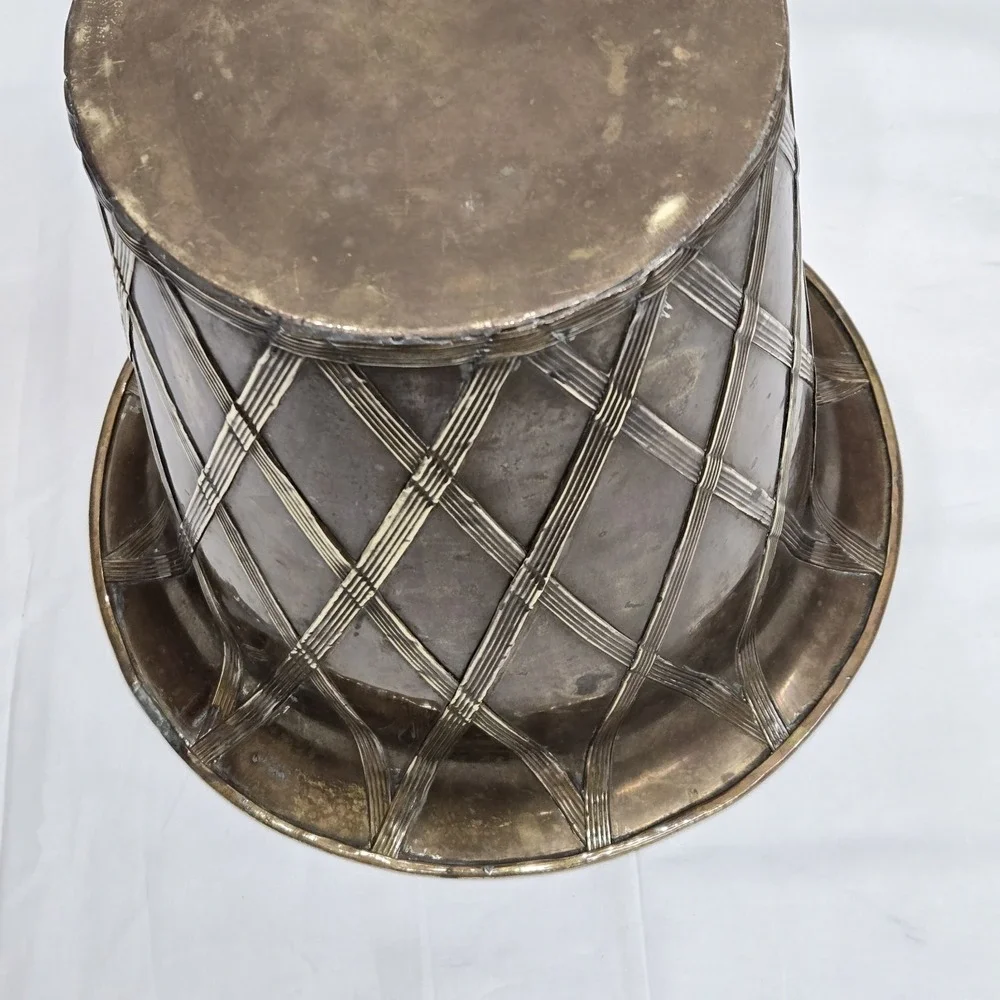 Vtg Brass Lattice‎ Overlay Planter Wastebasket 11